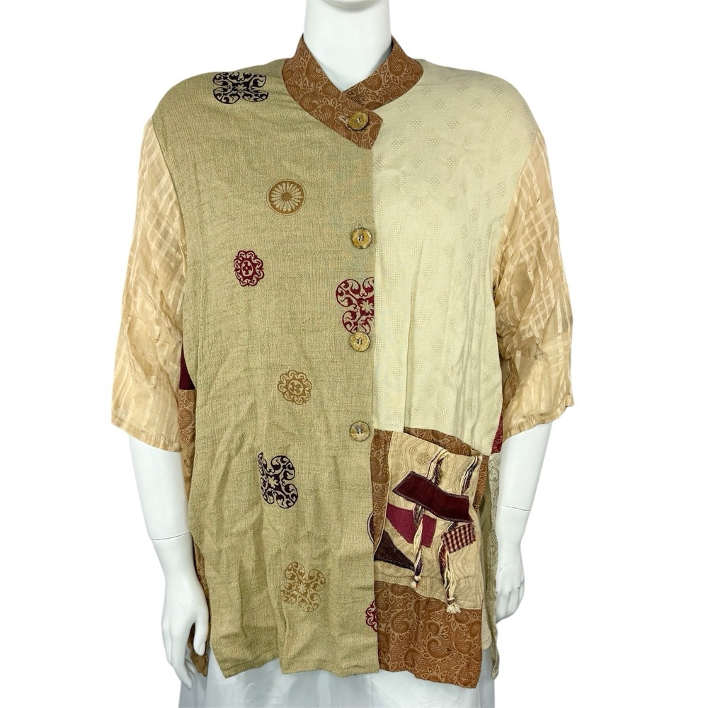 VTG Donna Jessica Artsy Boho Patchwork 3/4 Sleeve Blazer & Top‎ Sz 3/ XL-1X